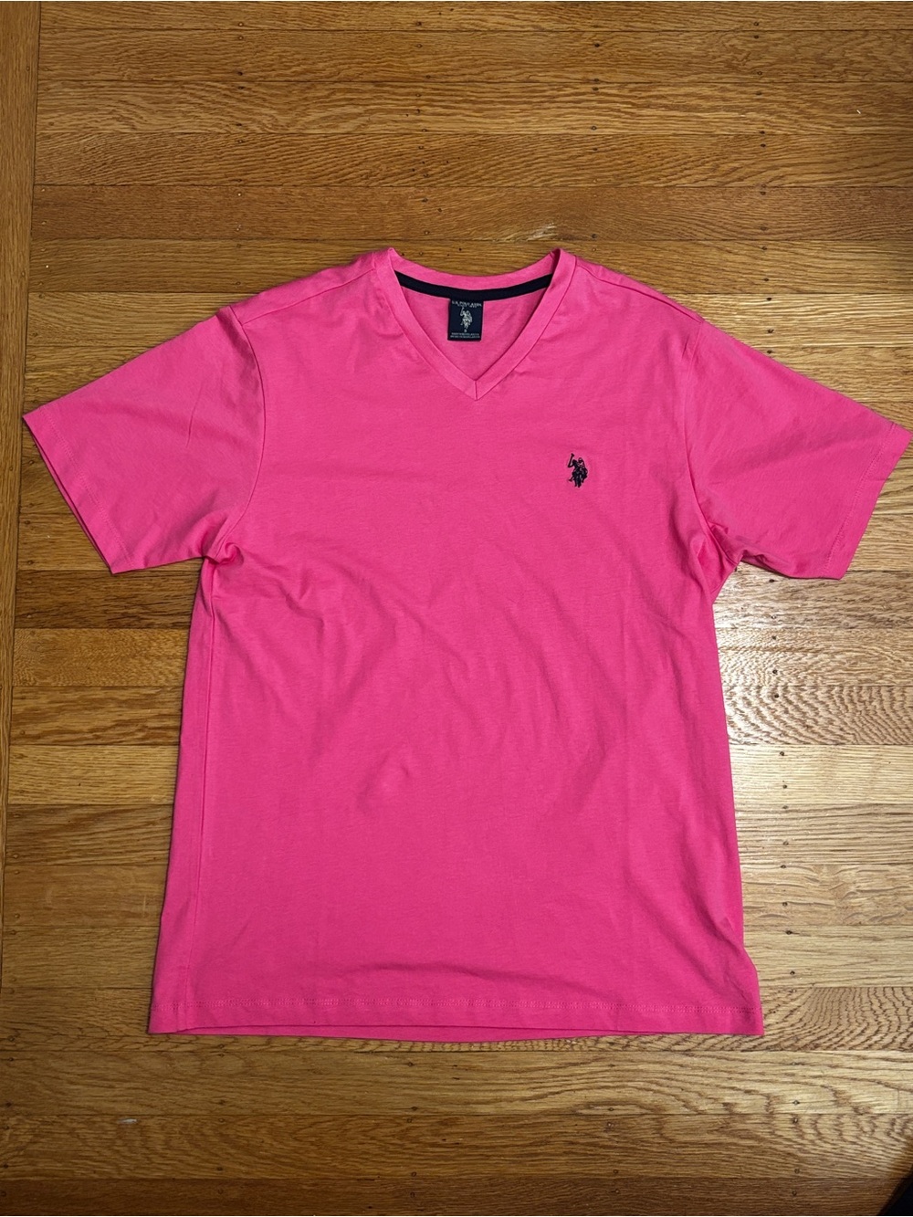 U.S. Polo Assn. V-Neck Short Sleeve Tee in Hot Pink with Navy Logo